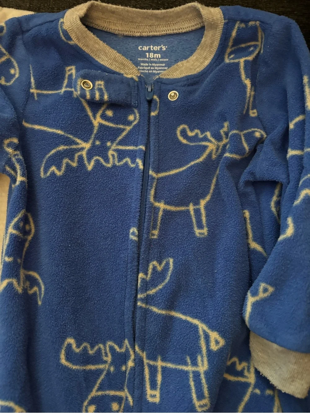 Carter's Blue Moose & Cream Penguin Fleece Footed One-Pieces